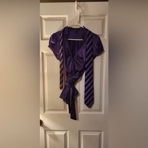 Purple satin dressy top size Lg. Matching tie included